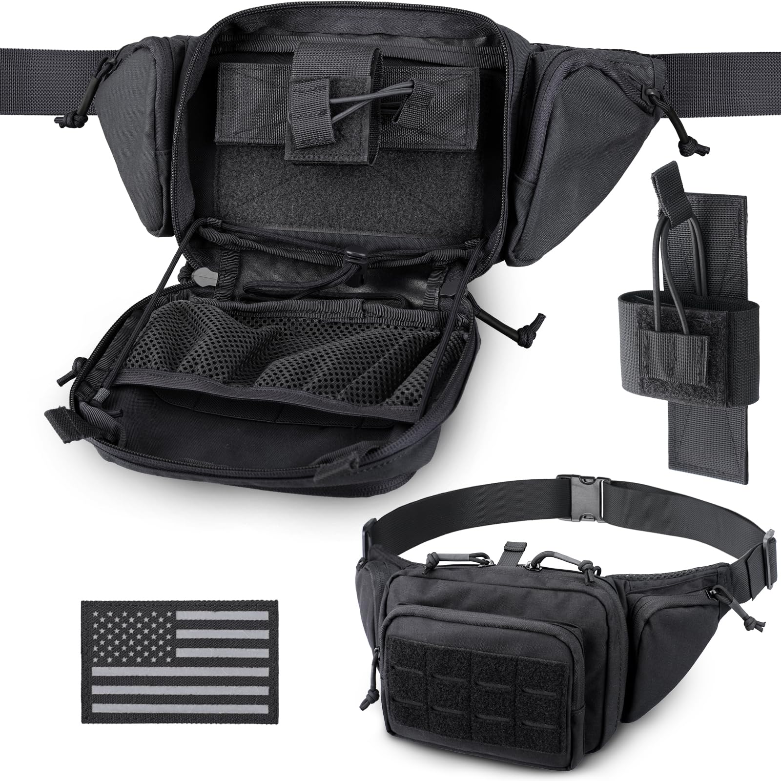 Concealed Carry Fanny Pack Pistol Pouch, Tactical Fanny Pack Handgun Pouch with Universal Pistol Holster CCW EDC Waist Pack of Adjustable Paracord Suspension System for Men
