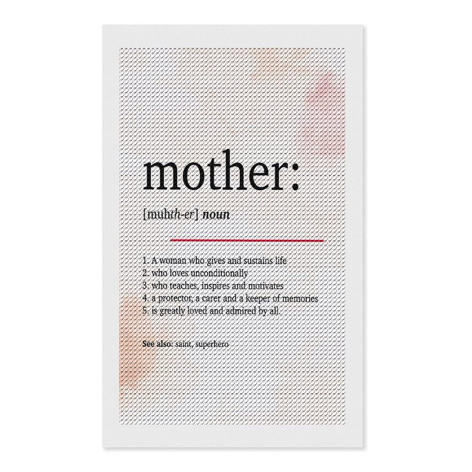 Junmoney Mother Definition Mom Diamond Painting Kit 12"x20", Adhesive Canvas, Home Wall Decor, for Beginners, Birthday Gift, Full Kit Included