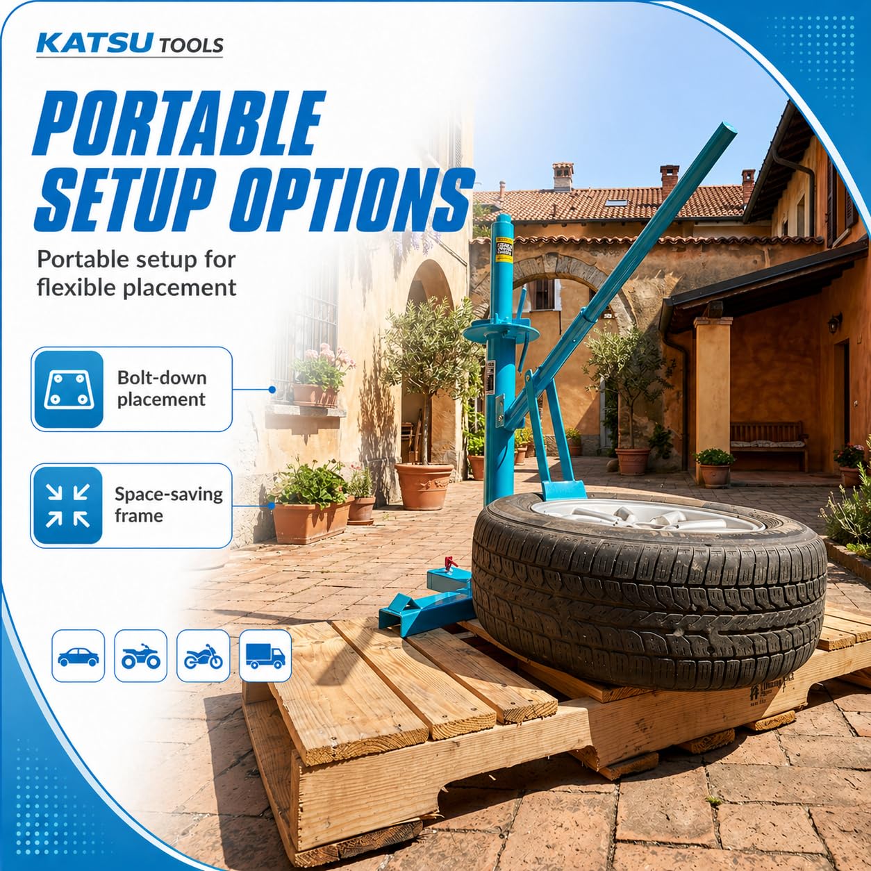 KATSU Tools Desmontadora de neumáticos Manual, extractora de neumáticos portátil para automóviles, rompedora de Ruedas, Herramienta de reparación para vehículos, Motocicletas, quads y más 451340