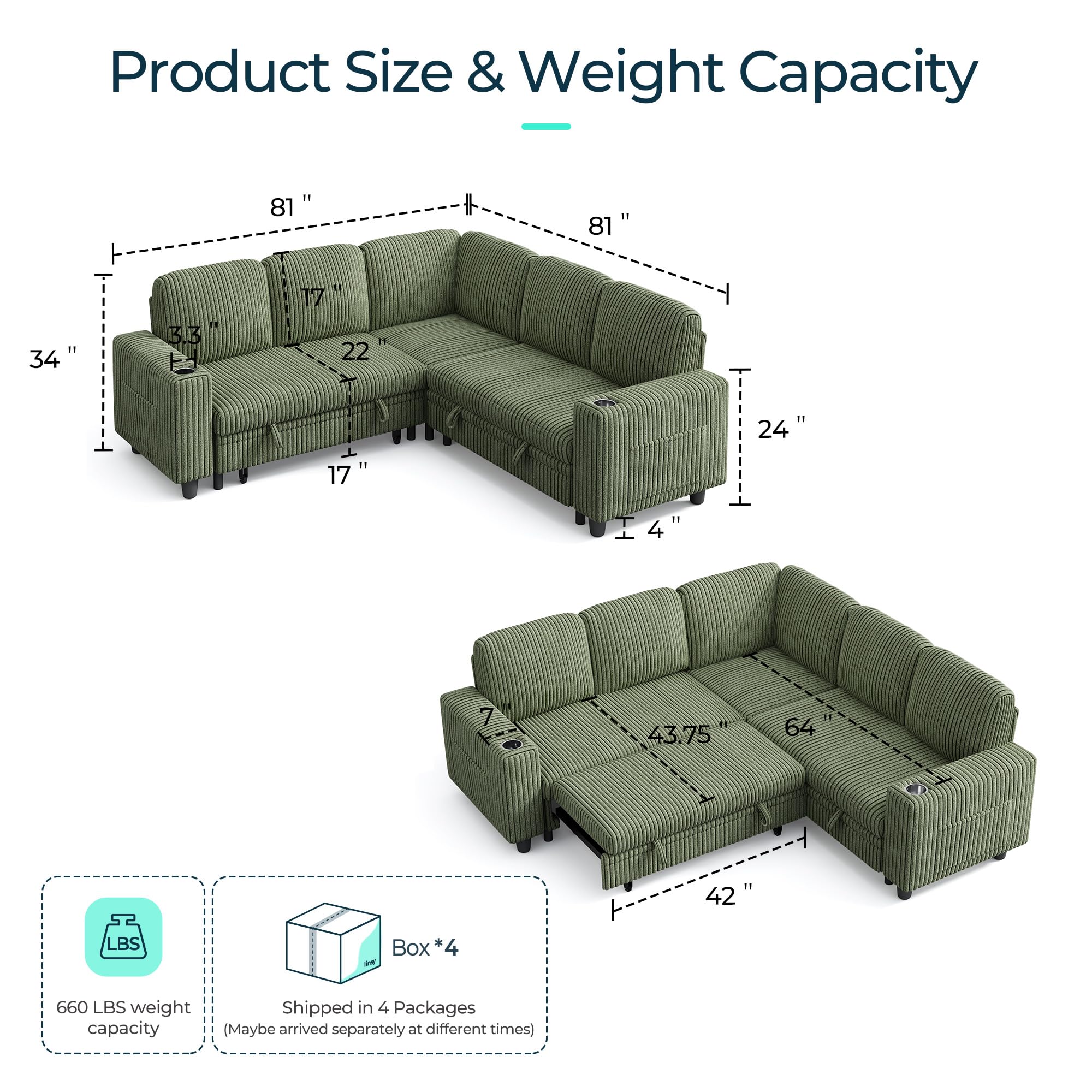 Sleeper Sofa Bed LINSY HOME Sectional Sleeper Sofa With Pull Out Couch ...