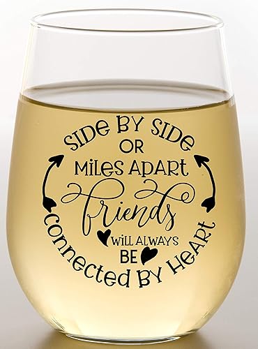 Miniatura 3 de Copa de vino para mejor amiga con la frase "Side By Side Or Miles Apart", mejor amiga para mujeres, hermana, mamá, abuela, nana, ella