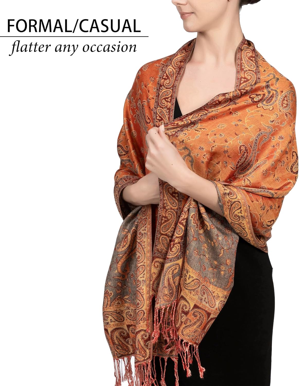 Achillea Reversible Paisley Pashmina Rave Scarf – Exotic Indian Shawls and Wraps for Evening Dresses, Festivals, All Seasons - Image 3