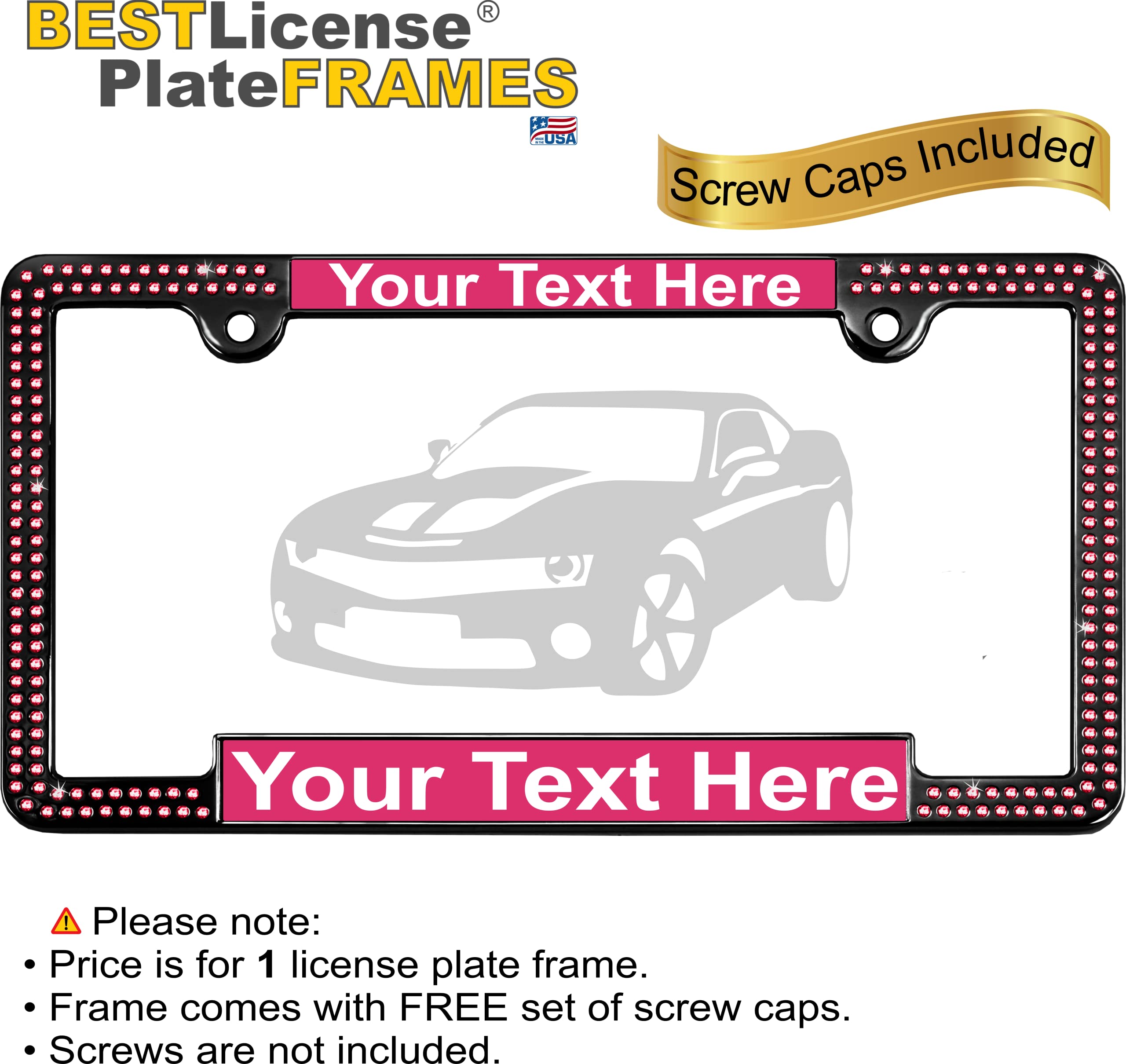 Crystals - Custom Personalized Black Metal Car License Plate Frame with Pink Cr - Picture 38 of 132