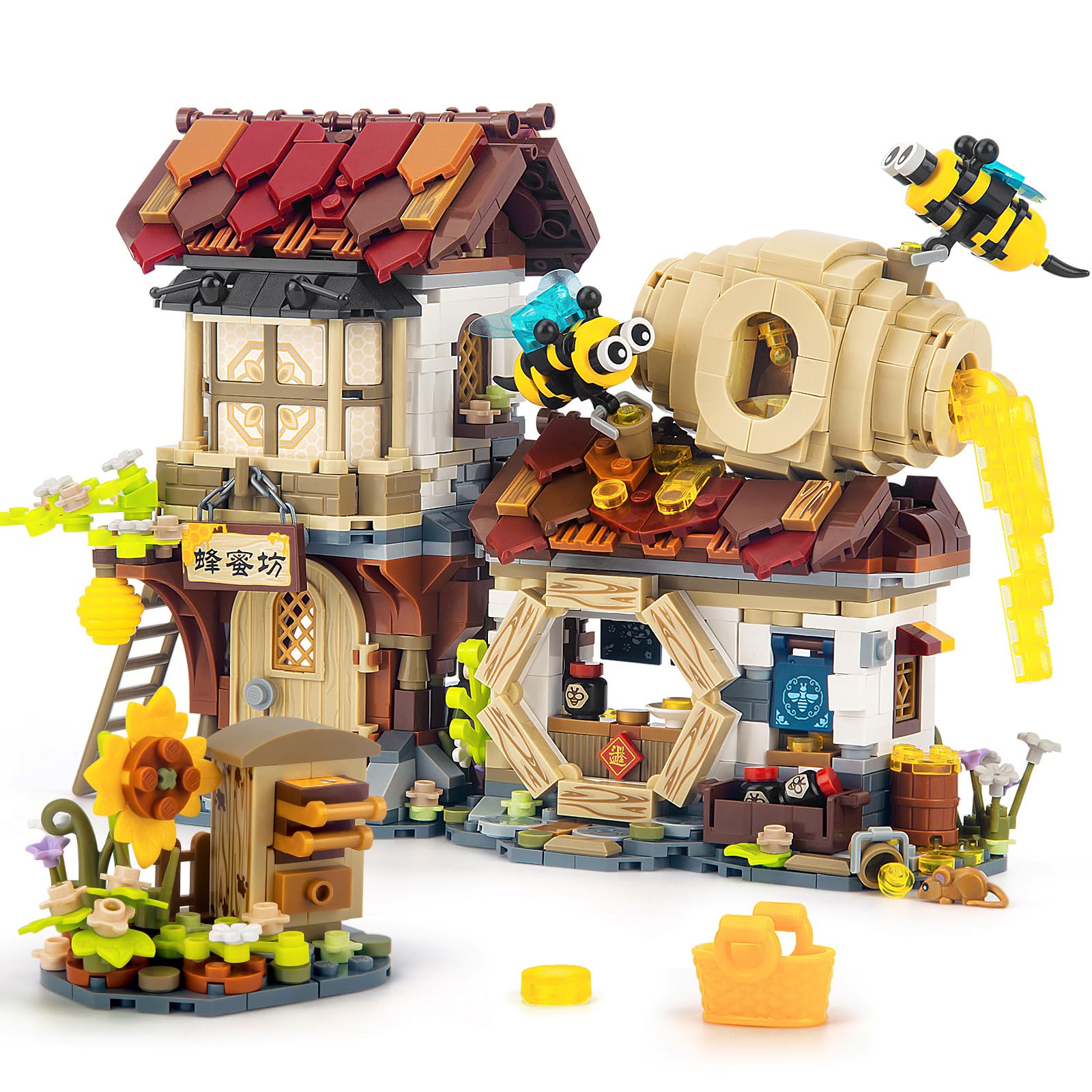 HIGH GODO Honey Workshop Mini Building Set, MOC Creative DIY Simulation Architecture Toy, Collectible for Adults, Kids 8-12, NOT Compatible with Classic Bricks (1242 Pieces)