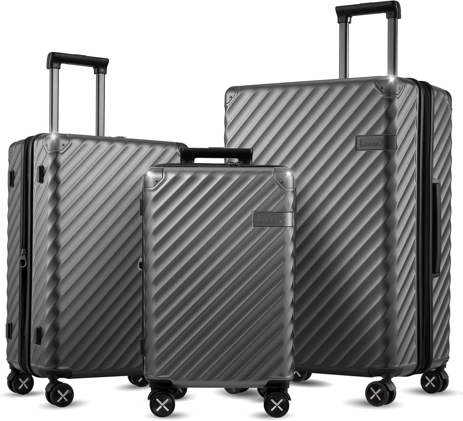 LUGGEX 3 Piece Luggage Sets with Spinner Wheels – Polycarbonate Expandable Hard Suitcases with Wheels – Travel Luggage TSA Approve (Black, 20/24/28)