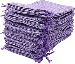 30 Pieces 10 x 15 cm Jute Gift Bags, Jute Jewellery Bag, Linen Jute Sacks with Drawstring for Gift Jewelry DIY Christmas Fiesta Wedding Favors (Light Purple)