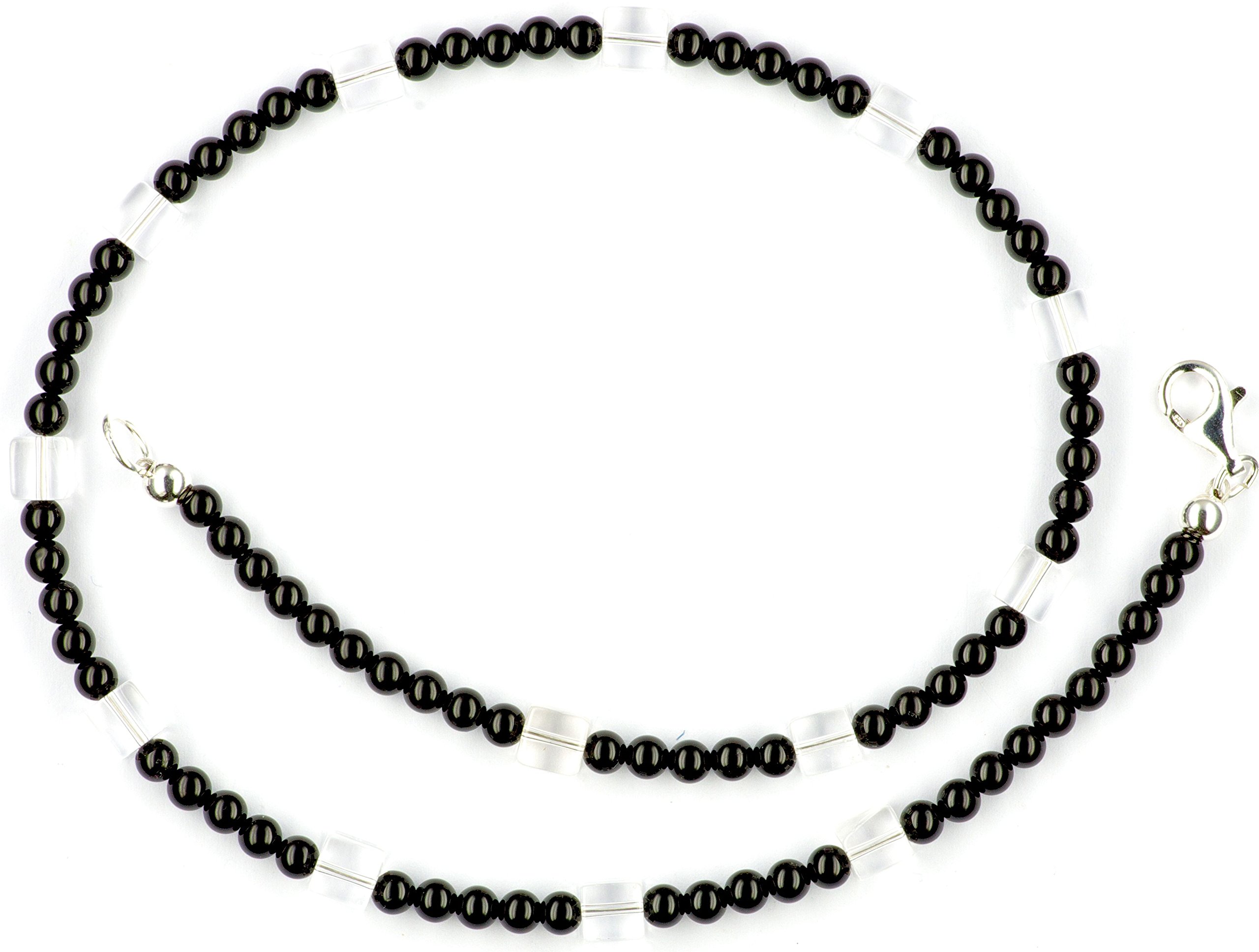 Onyx Schmuck (Halskette) Onyx Kette mit Bergkristall Würfel Größe ca. 6 mm Verschluss 925er Sterling-Silber Modellnummer 1083