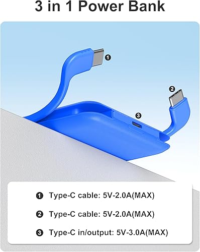 Miniatura 5 de miisso 10000mAh compatible con iPhone 151617 y Android, cargador portátil delgado con cable integrado, cargador de viaje de batería externa para