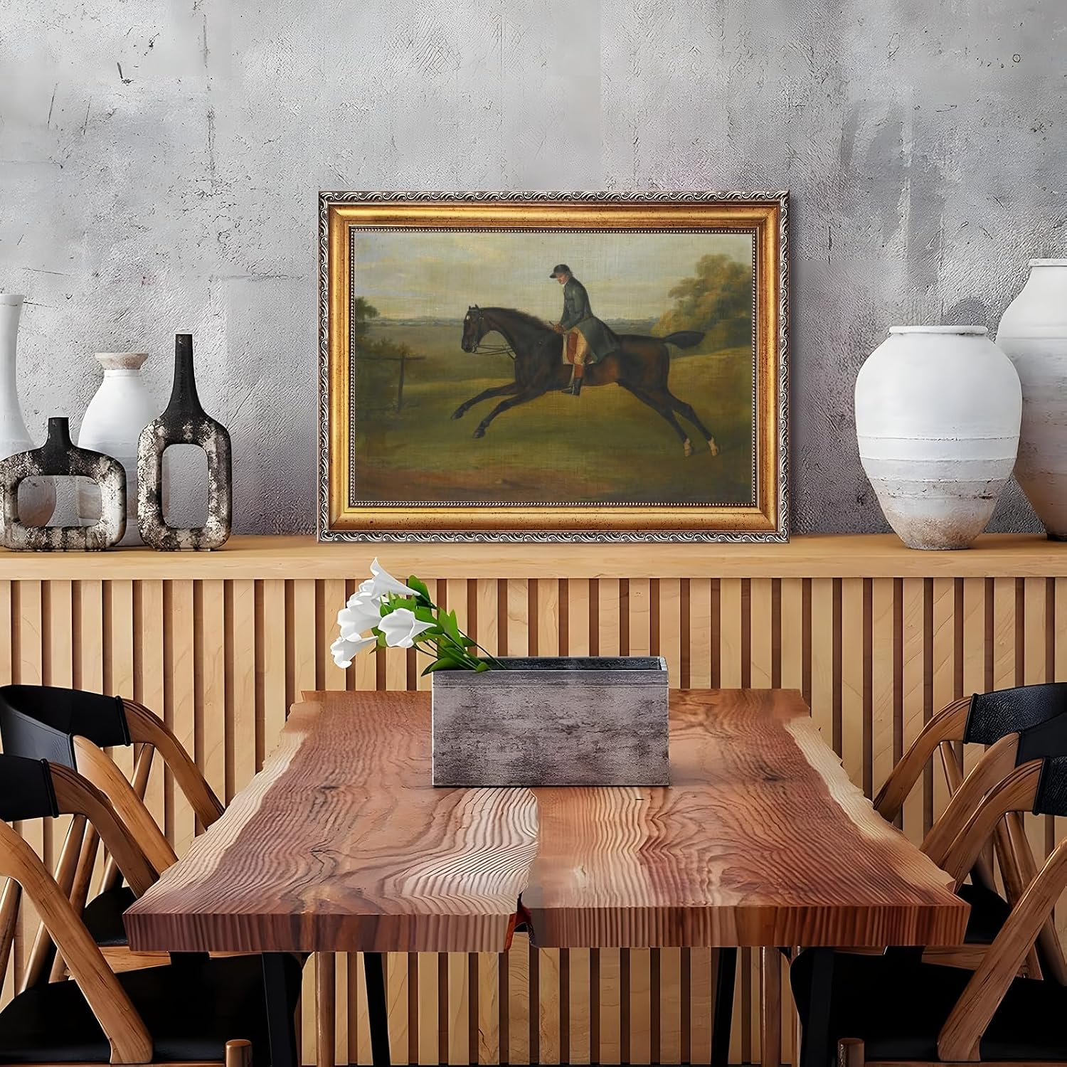 Large Gold Framed A Hunter Being Exercised by a Groom By John Nost Sartorius Canvas Wall Art Classic Horse Riding Equestrian Oil Paintings Reproduction Poster Prints Countryside Artwork 24x36inch