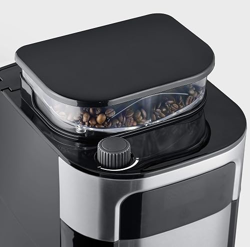 SEVERIN Cafetière avec broyeur intégré 1 000 W, Machine à café programmable avec minuteur, Cafetière filtre avec verseuse isotherme d'une contenance de 8 tasses, Noir/Inox, KA 4814 - 5