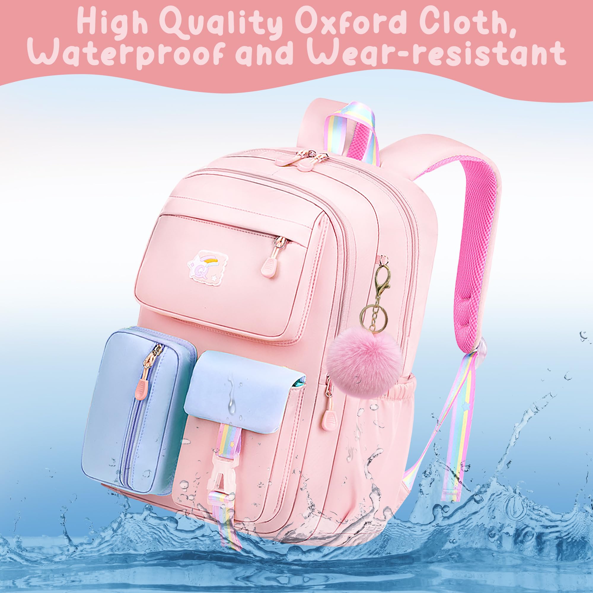 Wood Homing School Bag for Girls with Large Capacity Waterproof Cute Backpack with Laptop Compartment for Teen Kids Kindergarten Daily Multi-Compartment School Backpack with Hairball Pendant