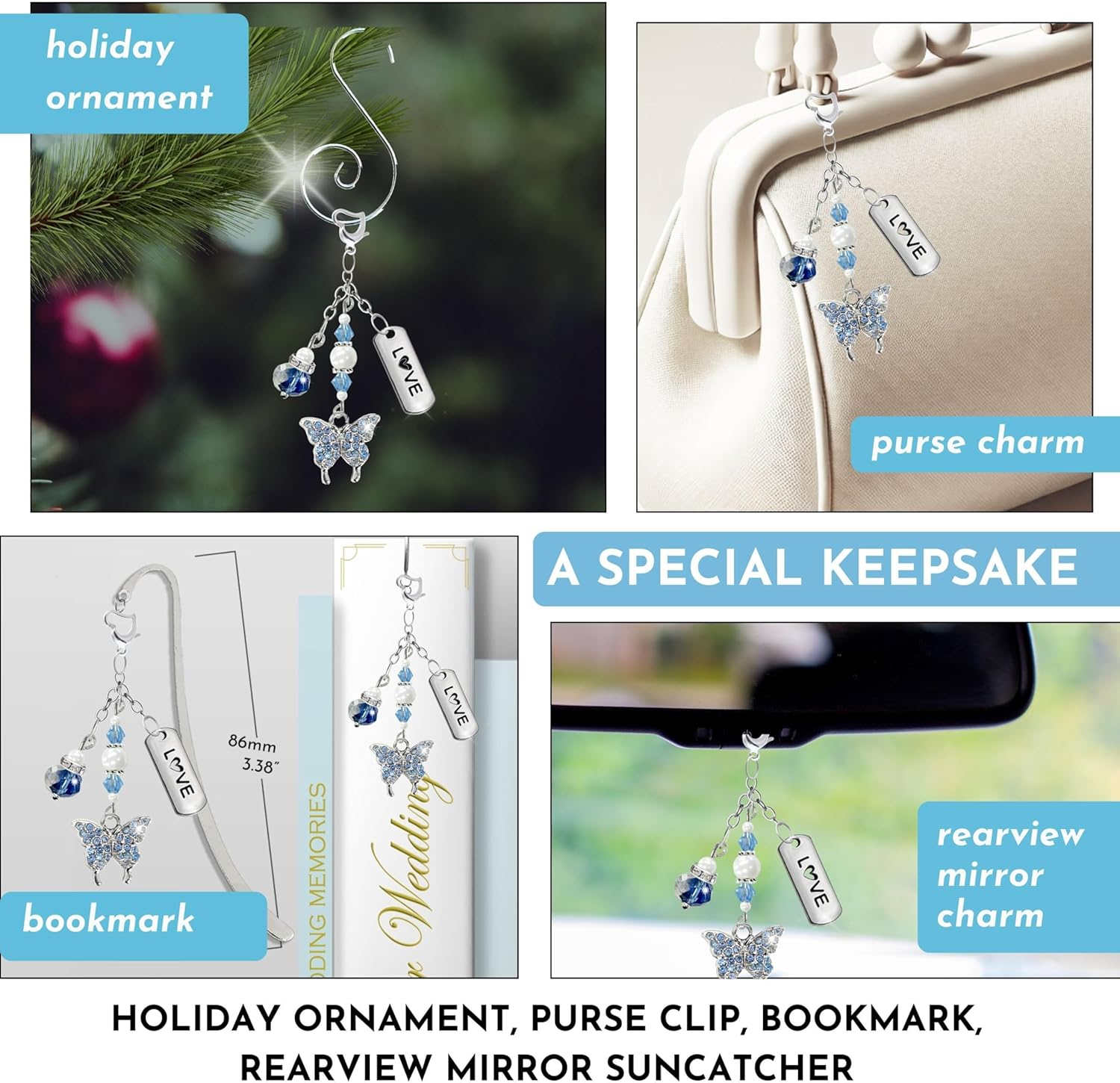 Gutsy Goodness Something Blue Butterfly Charm For Bride Wedding Day Gift, Handmade Tradition Silver Tone Keepsake Pendant, Jewelry Travel Pouch Accessory Set Sentimental Card, Bridal Shower Idea - Image 5