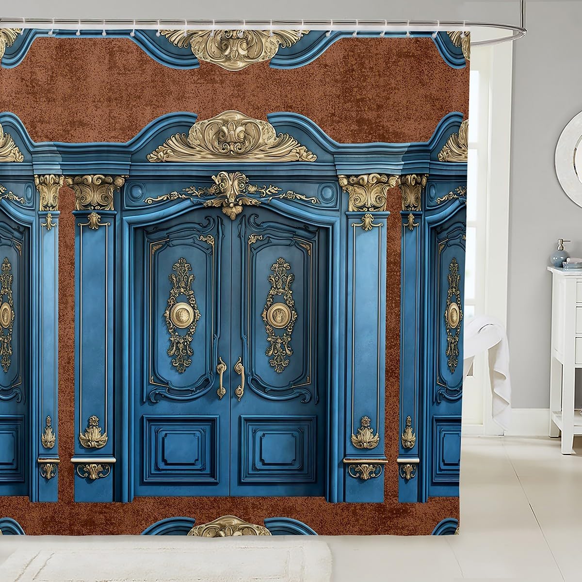 Feelyou Door Print Shower Curtain 72"x84" Vintage Court Style Bath Curtain for Boys Girls Teens Doorways Wall Aesthetic Bathroom Shower Curtain Set Waterproof Retro Kids Bathroom Accessories