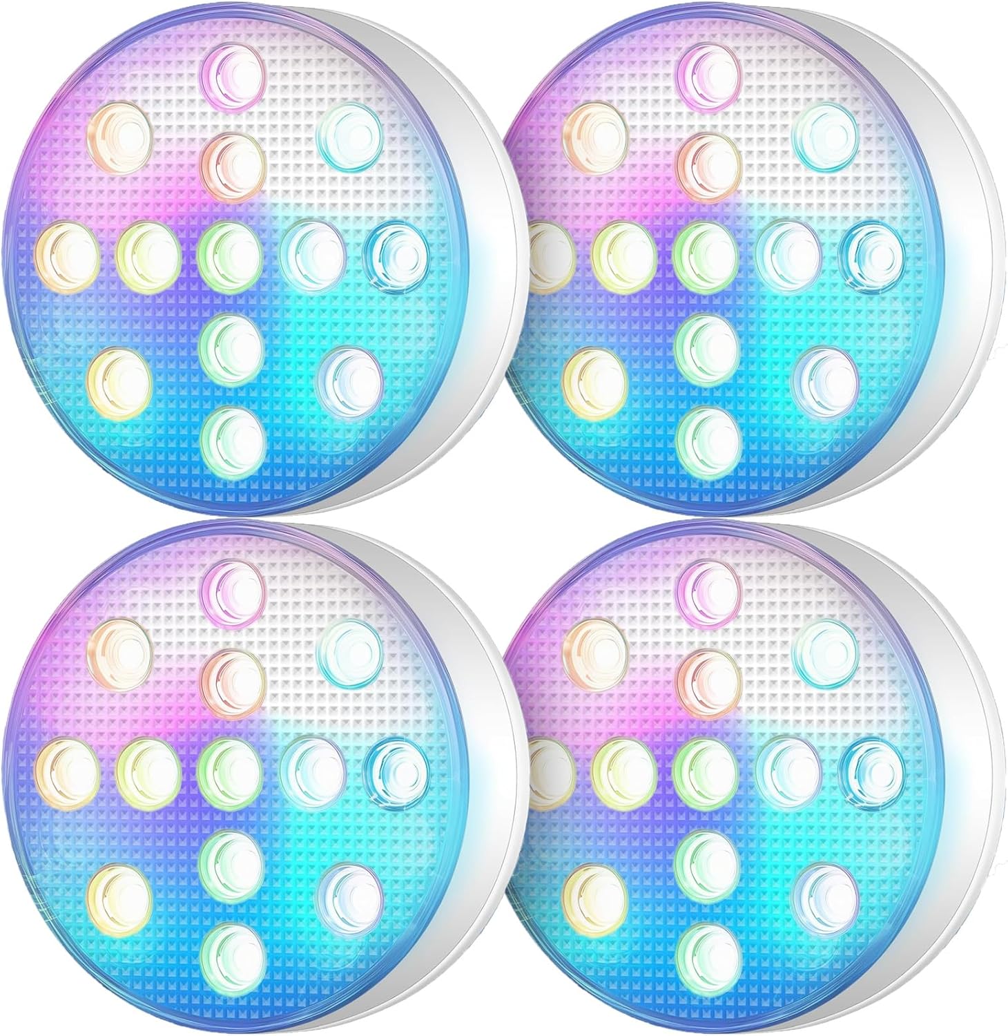 SUNDISC 3000mAh Rechargeable Submersible Pool Lights, IP68 Waterproof Waterproof Underwater Charging Battery Operated Controlled 16 Color Changing LED with Magnet Floating Lights 4 Pack