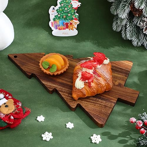 Miniatura 2 de Luxshiny Tabla de charcutería de árbol de Navidad, bandeja de madera de 15 pulgadas para aperitivos, queso y aperitivos navideños, tabla de cortar