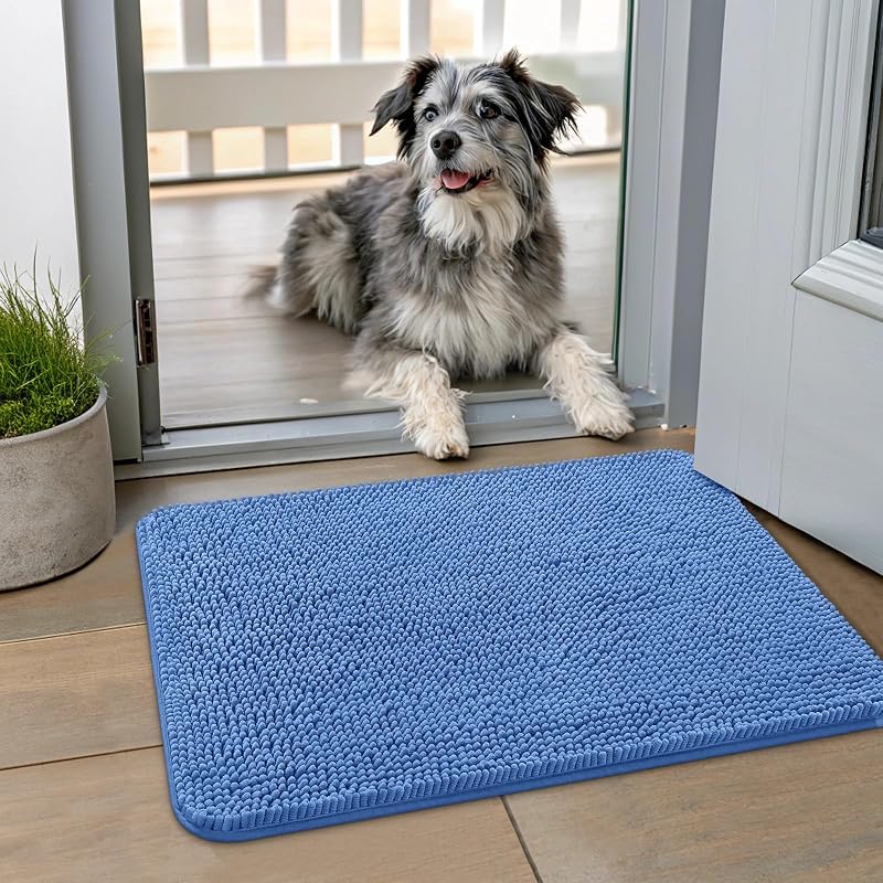 Tapete para Cães de Chenille para Reter Umidade e Sujeira Smiry Azul Cornflower Blue 60,96 x 40,64 cm