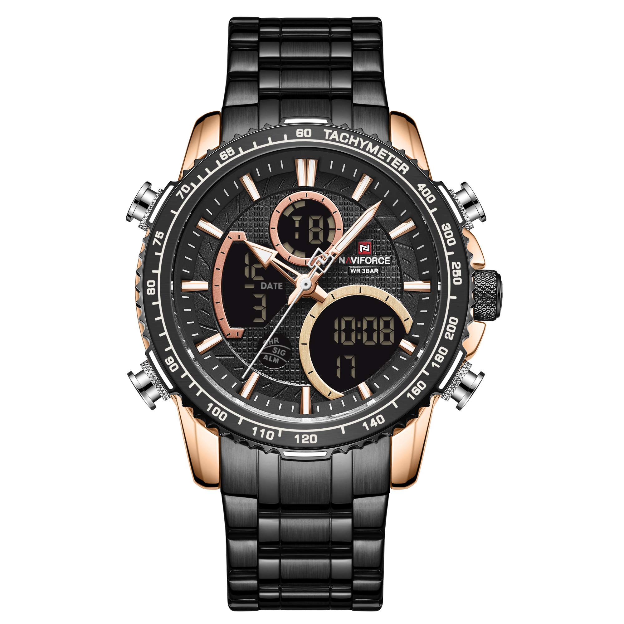 NAVIFORCE NF9182 RGB Men Luxury Analog Digital Stainless Steel Watches Sport Waterproof Quartz Watch Business Fashion Military Multifunctional Wristwatch by Lexxiv (B089DZC2VV) Amazon Price History, Amazon Price Tracker