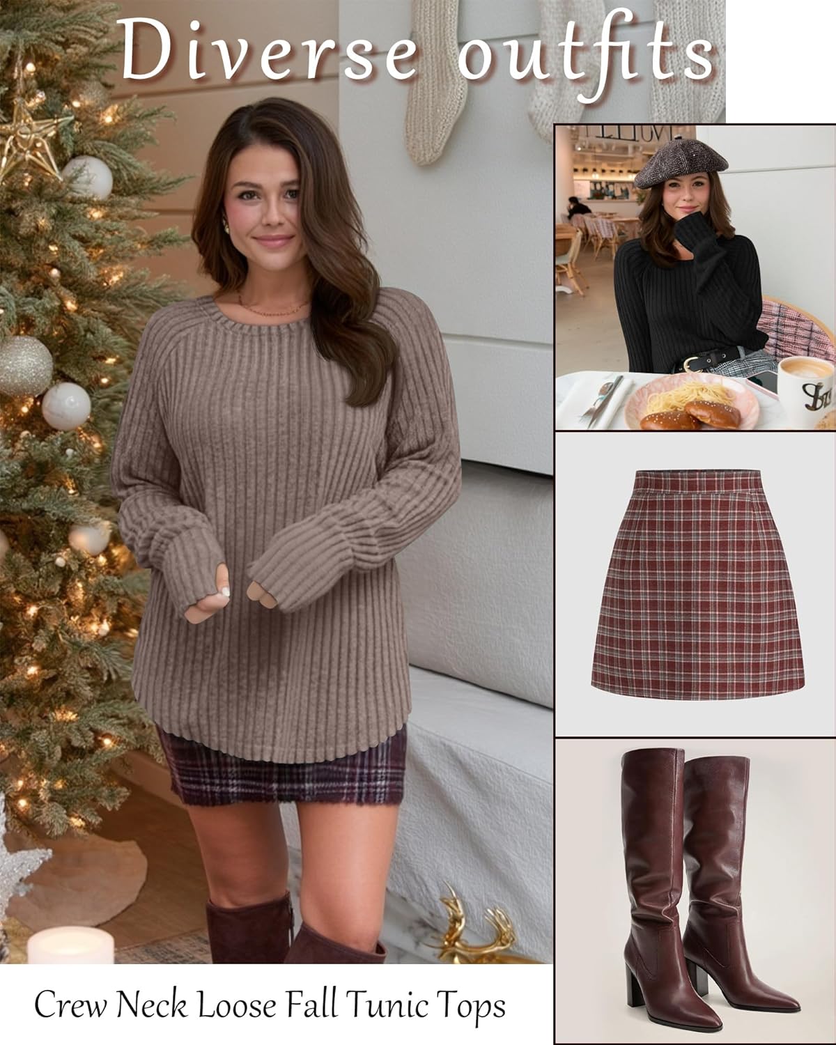 Riyiper 3 Pack Women's Plus Size Long Sleeve Sweaters, Curved Hem Side Split Crew Neck Loose Fall Tunic Tops with Thumb Hole - Image 2