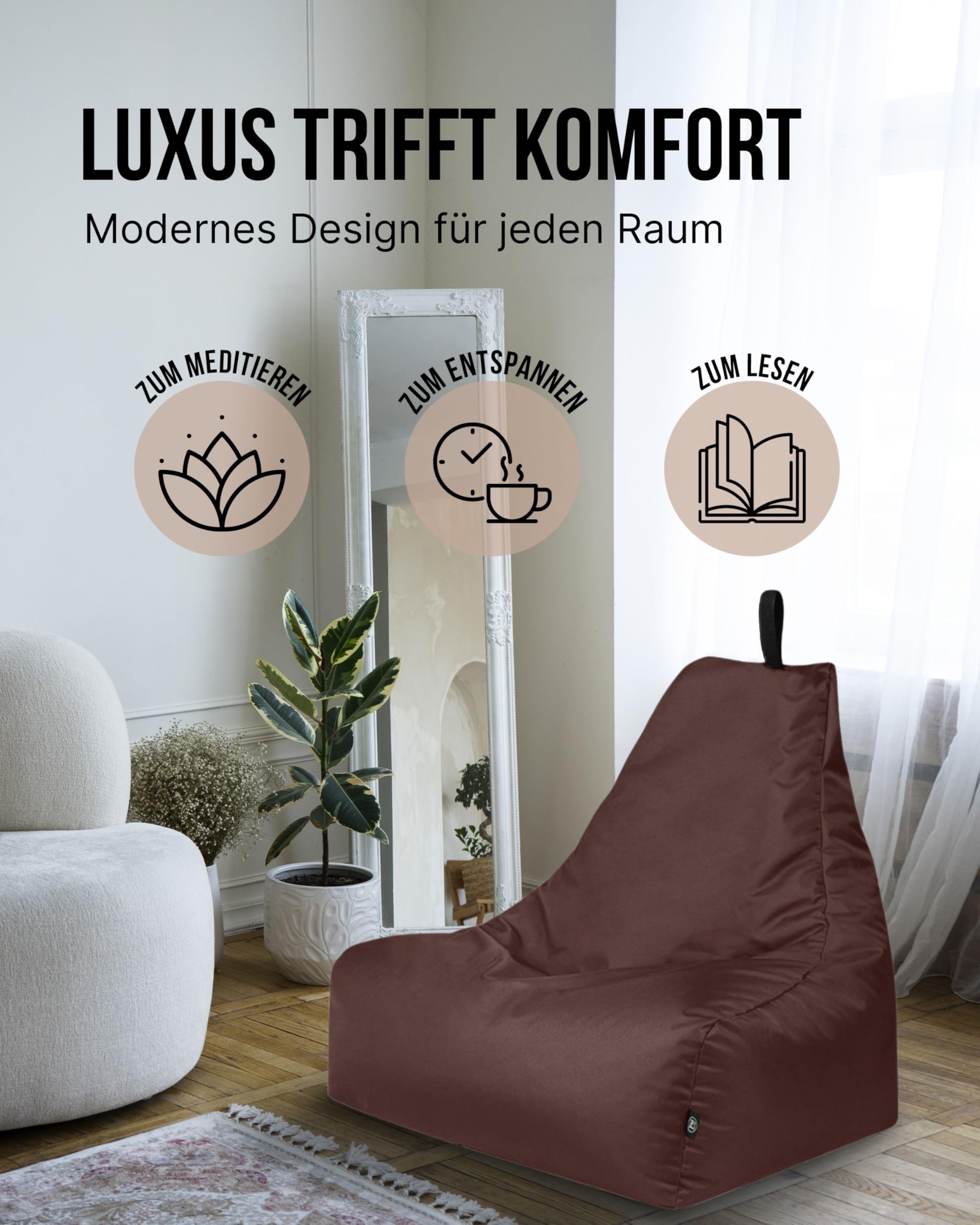PATCH HOME Puf lounge para juegos puff asiento puff suelo con cojín con cremallera listo para rellenar (XL con cremallera, marrón)