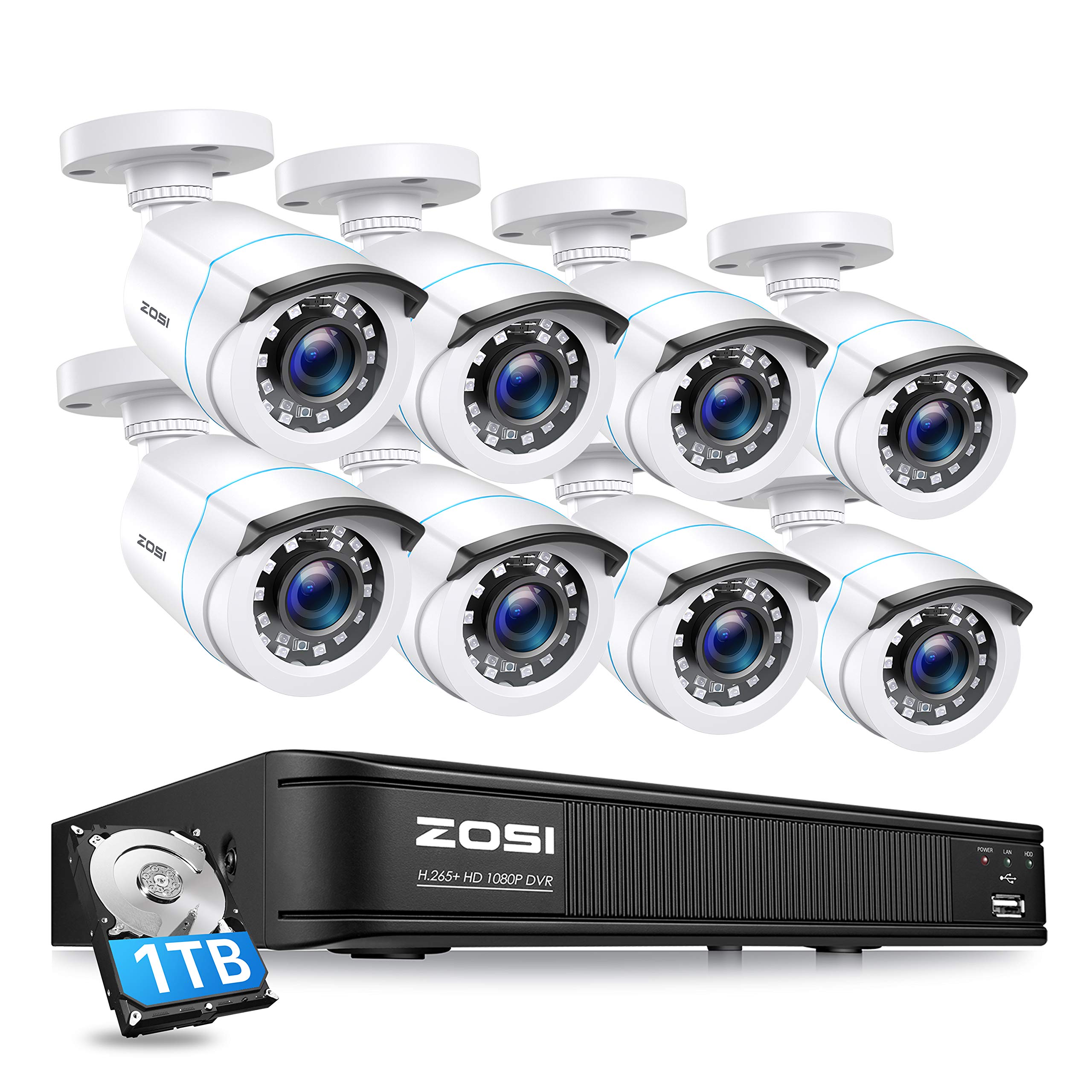 ZOSI 1080P H.265+ Home Security Camera System,5MP Lite 8 Channel CCTV DVR Recorder with Hard Drive 1TB and 8 x 1080p Weath...
