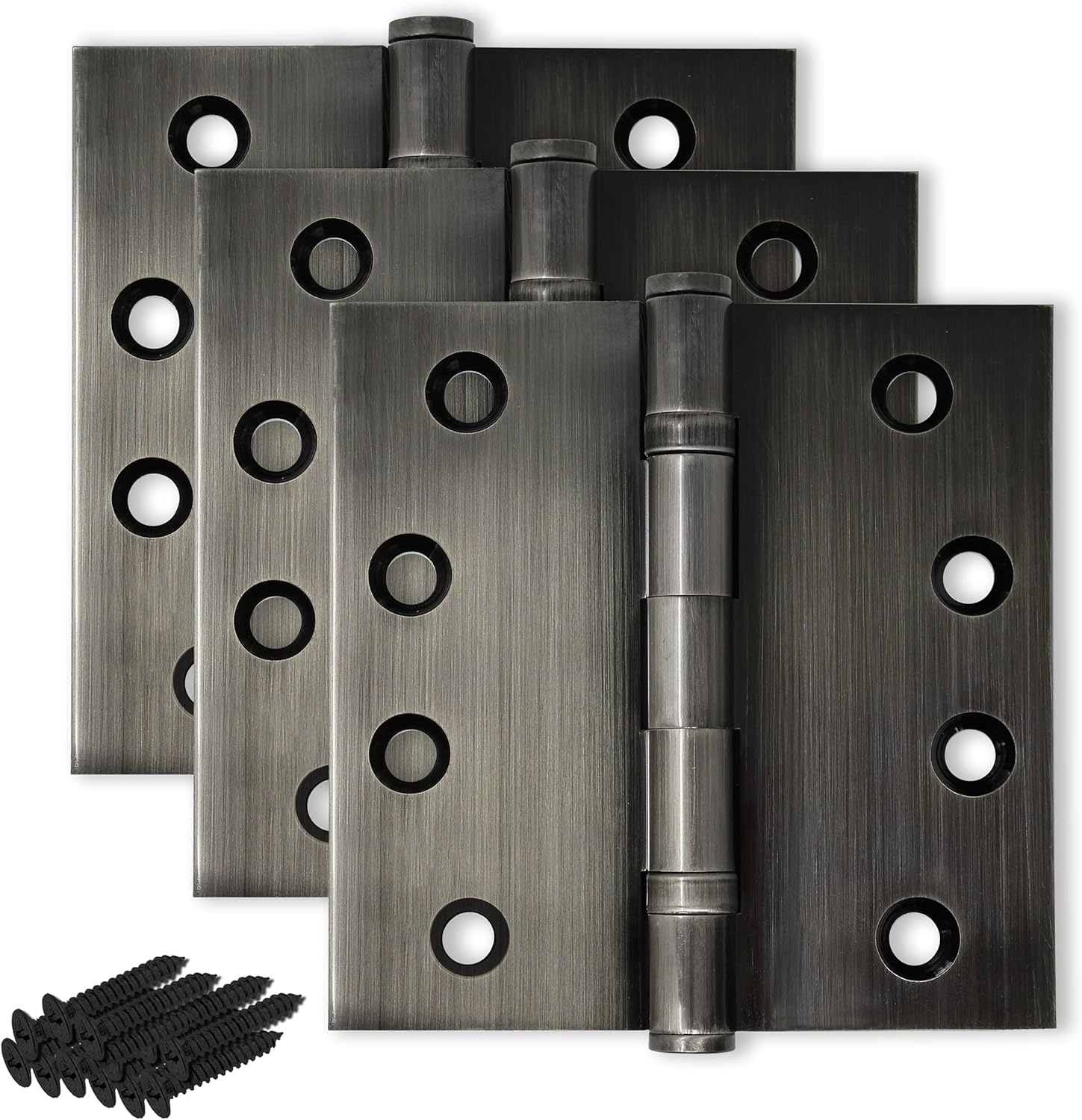 Solid Brass Door Hinge Heavy Duty Ball Bearing Polished 4x4 Inch - Set of 2 Hinges (Pewter)
