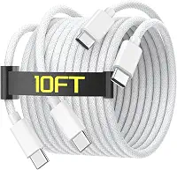 [Certificado MFi] Cabo de carregamento USB C para USB C de 3,5 m para iPhone 16/16 Plus/16 Pro/16 Pro Max/15/15 Plus/15 Pro/15 Pro Max/Galaxy/Pixel, pacote com 2 cabos de carregador 60W tecido para