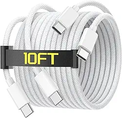 [Certificado MFi] Cabo de carregamento USB C para USB C de 3,5 m para iPhone 16/16 Plus/16 Pro/16 Pro Max/15/15 Plus/15 Pro/15 Pro Max/Galaxy/Pixel, pacote com 2 cabos de carregador 60W tecido para