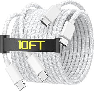 10FT USB C to USB C Charging Cable for iPhone 17 16 15, 60W Long Type C to C Charger Cable Cord for iPhone 17/17 Pro/17 Pro Max/Air/16/16 Pro Max/15/15 Pro Max, iPad Pro/Air/Mini, MacBook, White