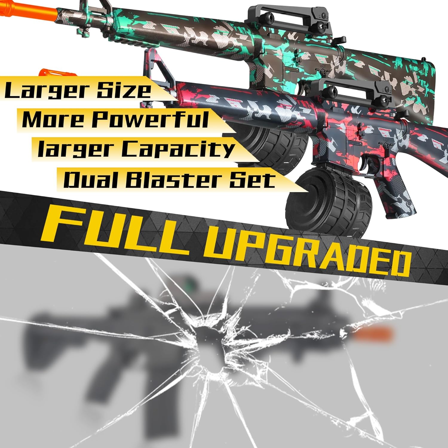 2 Pack Gel Splat Blaster - 33 Inch Big Size - Manual and Full Auto Splatter 12 Orby per Second - 7.4V Rechargeable Battery Powered - for Ages 14+(Red+Green)