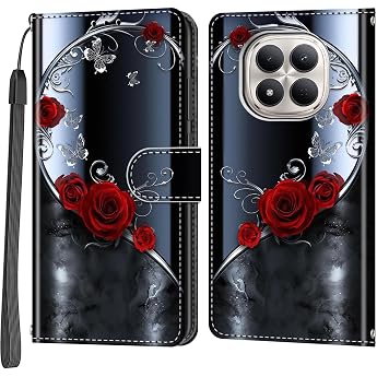 Mobile Phone Case for Xiaomi Redmi Note 15 Pro 4G PU Leather Protective Case Foldable with Card Slot Stand Mobile Phone Case with Camera Protection Flip Case Silver Butterfly