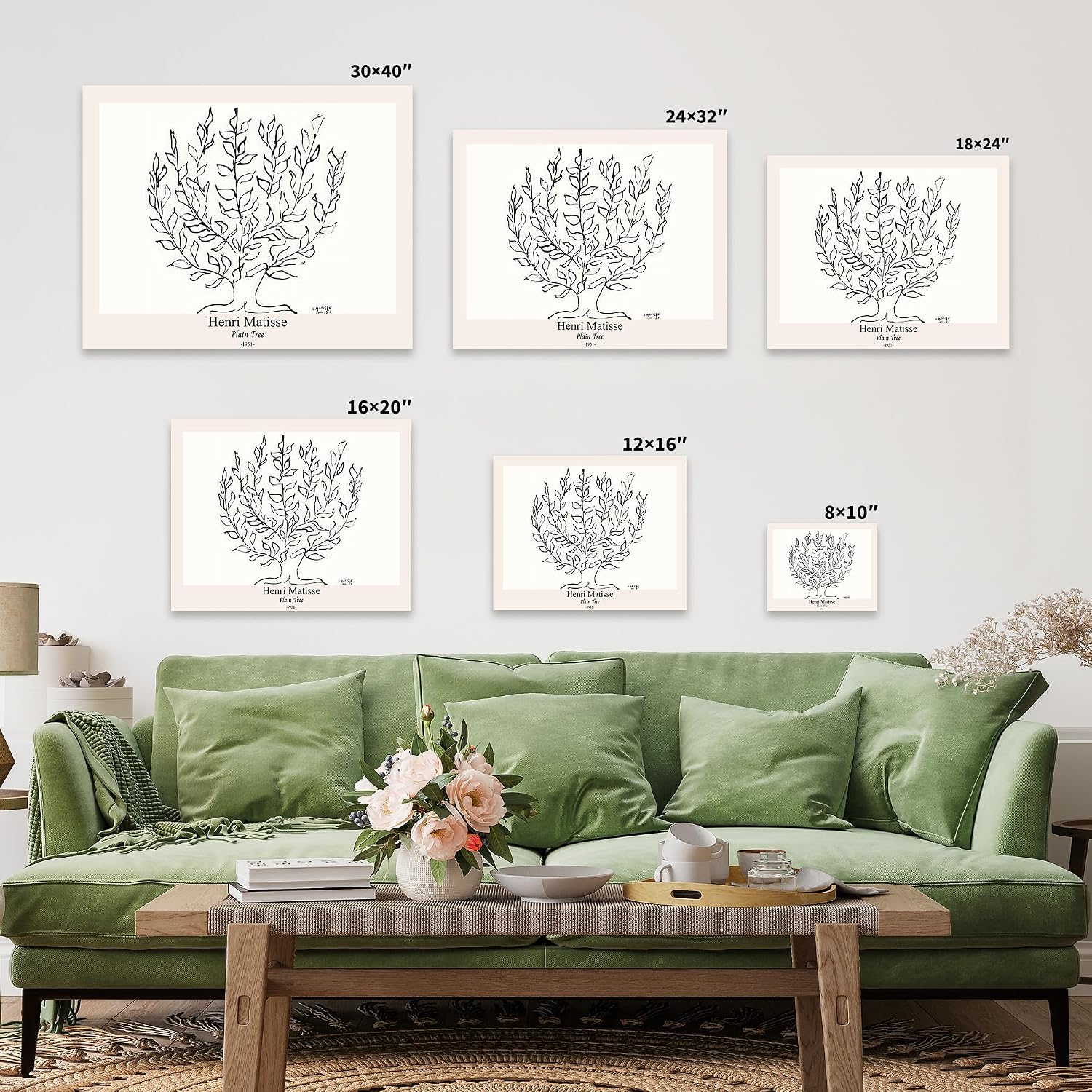 Poster Master Vintage Henri Matisse Canvas - Retro Plain Tree Print - Minimal Sketch Art - Black and White Drawing - Abstract Office or Bedroom Wall Decor - 8x10 STRETCHED Canvas