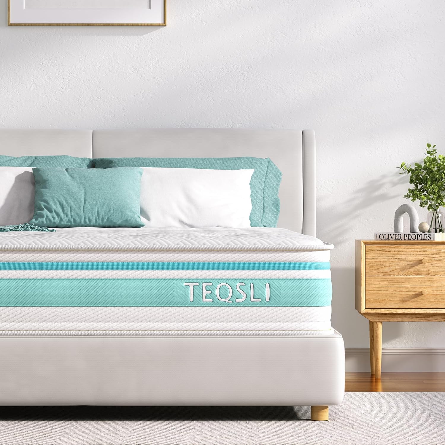 TEQSLI Queen Mattress 10 inch Hybrid Mattress with Gel Memory Foam Innerspring Mattress in a Box for Pressure Relief & Cooling Sleep Queen Size Mattress, 100 Nights Trial
