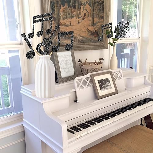 Miniatura 7 de Palillos de centro de mesa de notas musicales, 12 piezas de temática musical, decoración de cumpleaños, centros de mesa de fiesta musical, símbolos