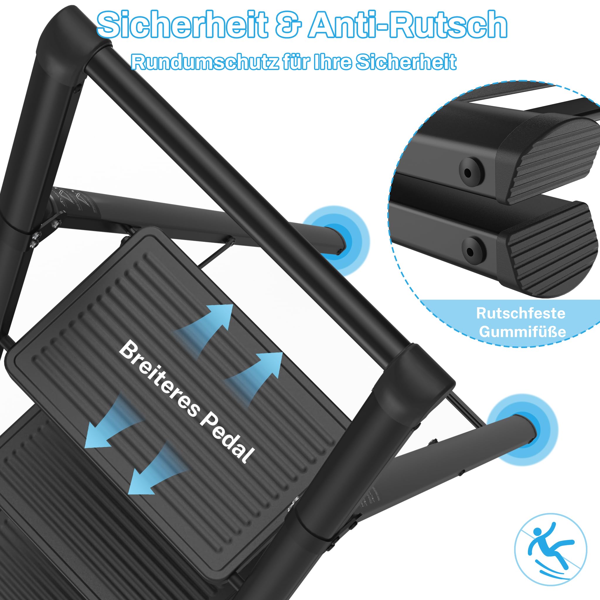 Froadp Trittleiter 3 Stufen Klappbar rutschfeste Stehleiter Eisen Klappleiter Multifunktionale Leiter mit Handlauf Tritthocker Haushaltsleiter für Haus Küche und Außenbereich Belastbar bis 250 kg
