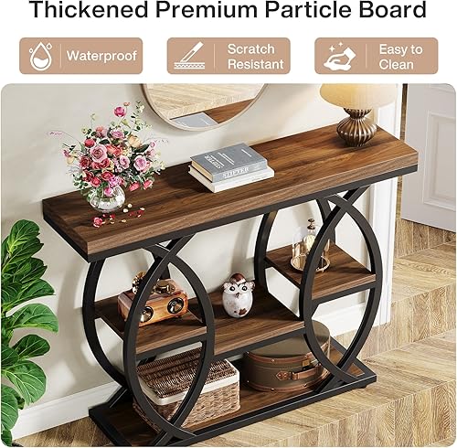 Miniatura 6 de Tribesigns Mesa de consola de 39.4 pulgadas, mesa industrial de 4 niveles para sofá con estantes de almacenamiento, mesas decorativas de madera
