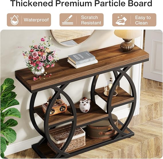 Tribesigns 39.4 Console Table, Industrial 4-Tier Sofa Table Entryway Table with Storage Shelves, Narrow Wood Accent Tables with Metal Frame for Small Spaces, Hallway, Foyer, Rustic Brown
