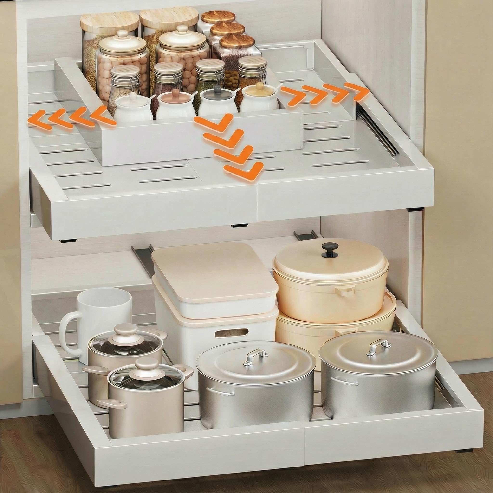 Tiroir extensible coulissant sans perçage pour organiser placard cuisine blanc adhésif