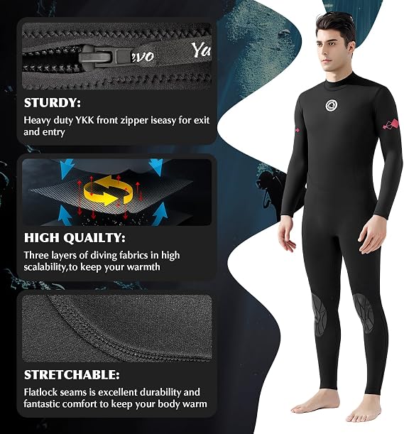 Men Wetsuits Full Body and Neoprene Glove,3mm for Surfing,Diving and Swimming