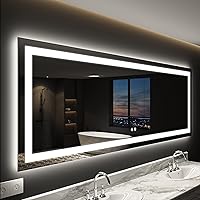 Vista 1 de Espejo LED para baño de 48 x 30 pulgadas, retroiluminado + espejo de tocador iluminado frontal con luces para pared con antiniebla, regulable