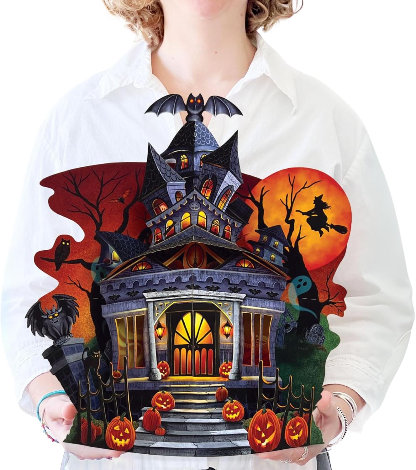 Freshcut Paper Pop Up Cards, 15 Inch Haunted House, Pop Up 3D Greeting Cards, Paper Haunted House Decoration, Halloween Card, Birthday Card, Blank Notecard & Envelope