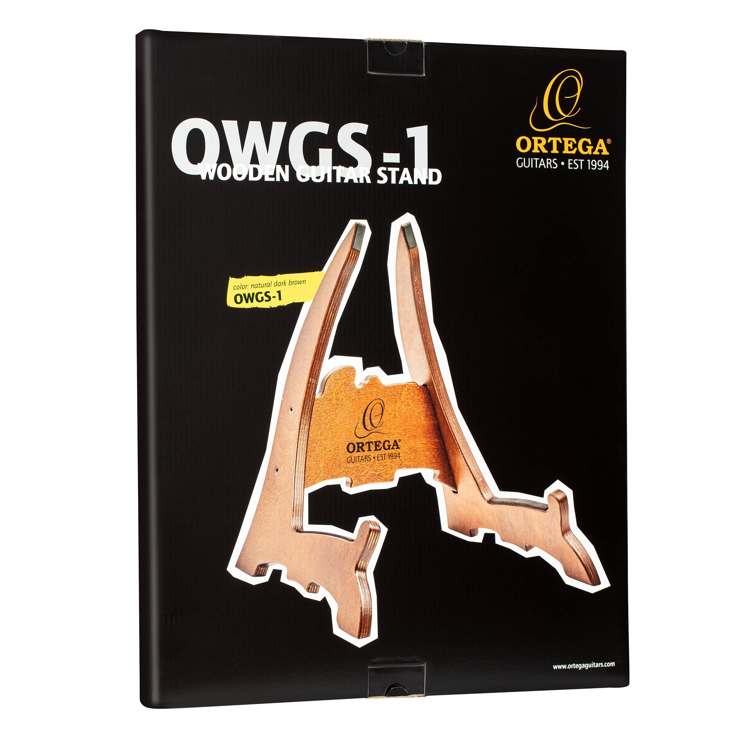 Ortega Guitars Wood Guitar Stand – Ständer für Akustik Gitarre, Akustik Bass, E-Gitarre und E-Bass – Birke, Dunkelbraun (OWGS-1)