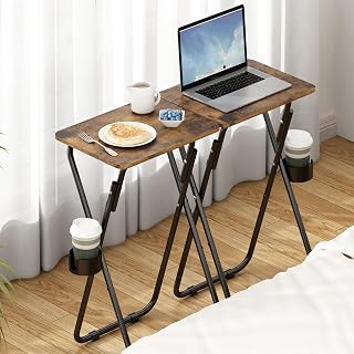 GILLAS 2-Pack Folding TV Tray, TV Trays for Eating Set of 4, Portable TV Dinner Rectangular Folding Tray Table, Snack Table with Cup Holder for Couch, Living Room
