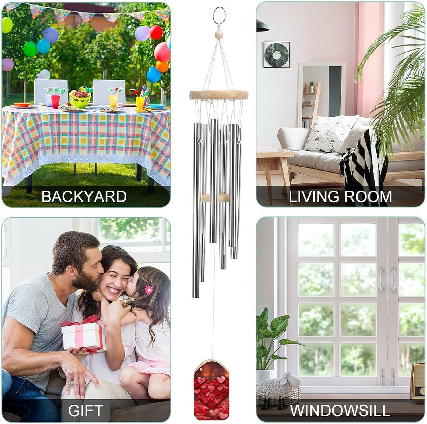 Outdoor Wind Chimes, Red Hearts Love Printed Wind Chimes,Simple Wind Chimes,Curtain Wind Chimes for Home Decoration
