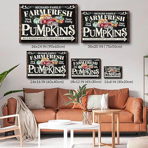 Miniatura 7 de BMYDIY Arte de pared personalizado de calabazas frescas de granja, decoración rústica de otoño, impresiones en lienzo con nombre de familia,