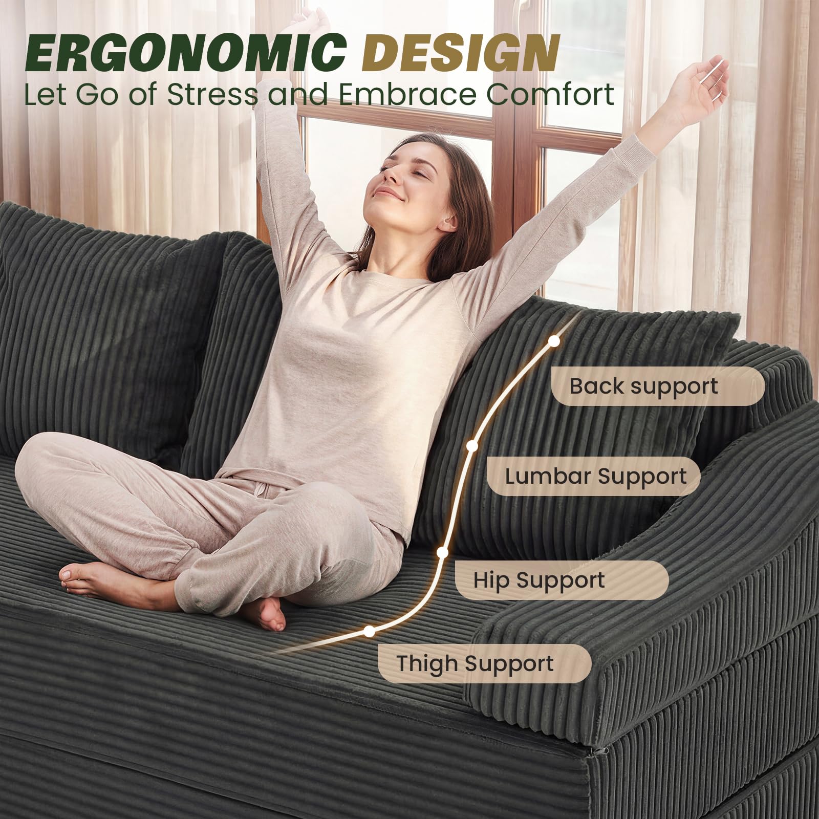 Apicizon 78.7" Folding Convertible Sofa Bed, Boneless Sleeper Sofa Couch with Pillows, 3 Seater Pull Out Futon Couches Bed, Floor Mattress Couch Loveseat for Living Room Bedroom Lounge, Dark Grey