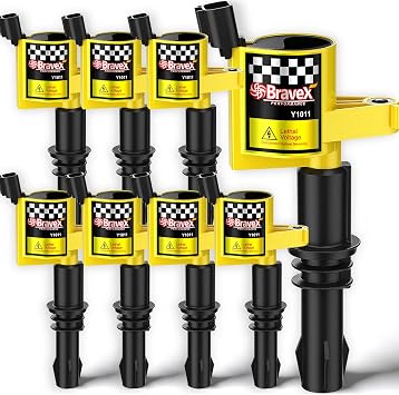 Bravex Ignition Coil Pack Straight Boot 15% More Energy F-150 for Ford Lincoln Mercury V8 V10 4.6l 5.4l 6.8l Compatible with DG511 C1541 FD508-Upgrade Yellow 8 Pack