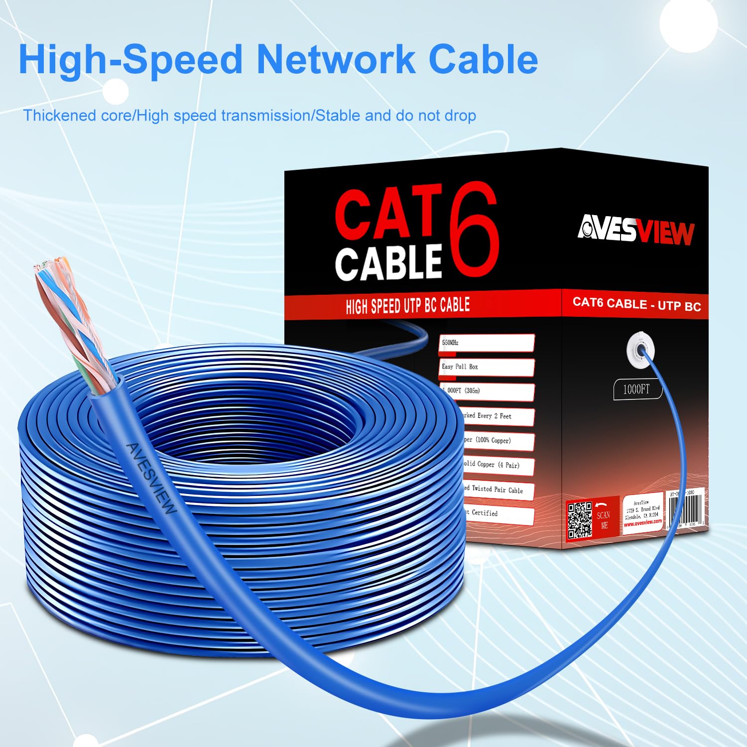 Amazon.com: AvesView Cat6 Ethernet Cable 1000ft Easy Pull Box