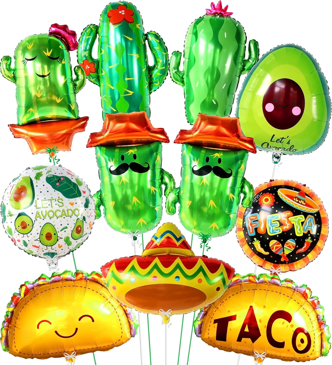 Fiesta Balloons for Fiesta Party Decorations - Pack of 7 | Large Mylar Cactus Balloons Decorations - Pack of 4 | Cactus Balloons,Taco Balloons for Cactus Party Decorations | Cinco De Mayo Decorations
