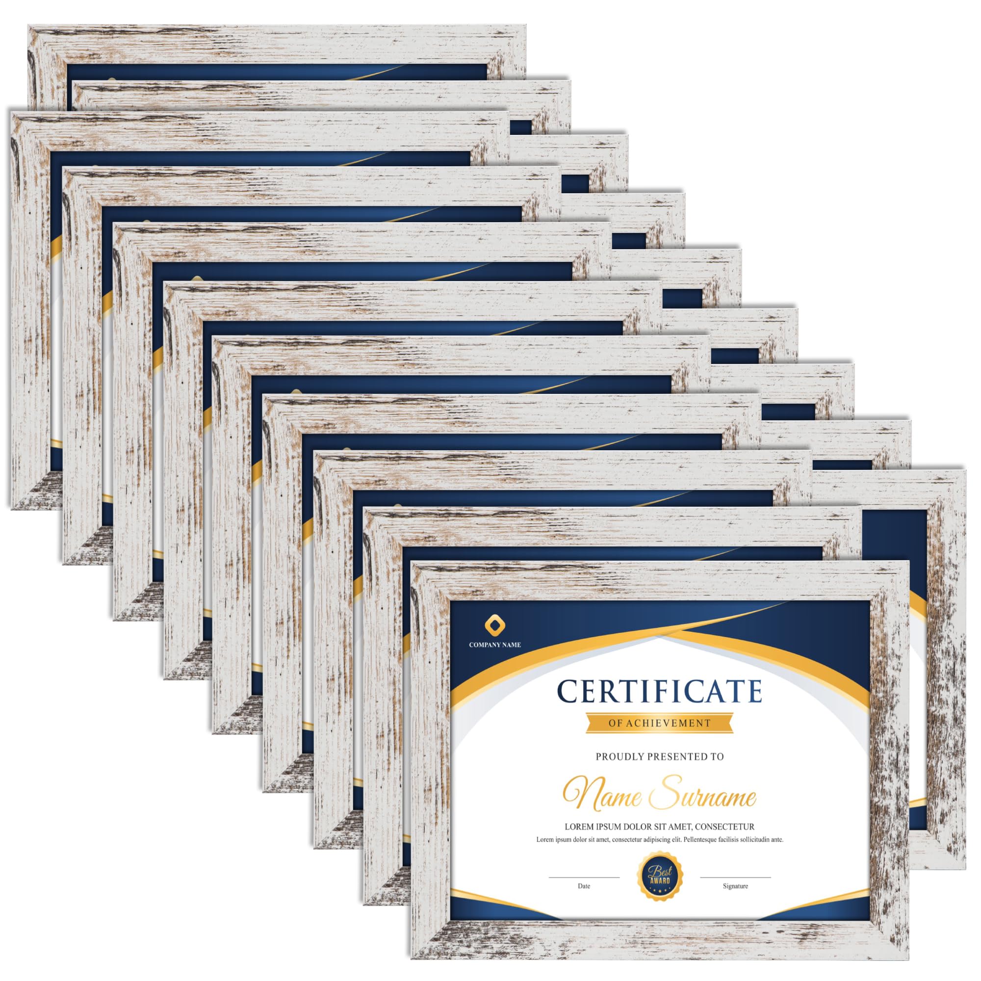 Cadre pour documents au style blanc vieilli unique, lot de 18 cadres PETAFLOP format 21,6x27,9 cm