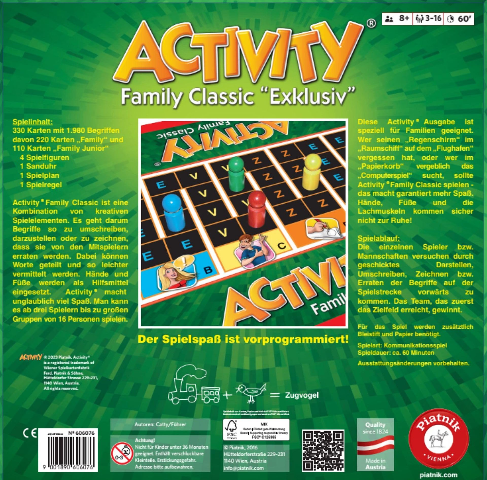 Piatnik 606076 Activity – Family Classic Exclusiv – Le Classique du Jeu en Combinaison Entre Activity Junior et Activity Original – Pantomime, Dessin, Explication, Jeu de fête